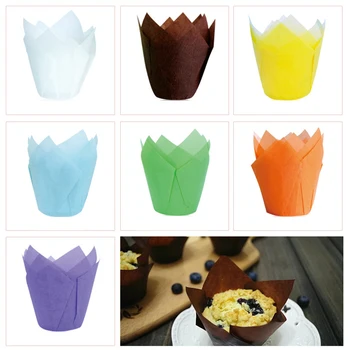 

New 50Pcs/set Disposable Paper Cake Decoration Tool Mold Tulip Flower Chocolate Cupcake Wrapper Baking Muffin Paper Liner