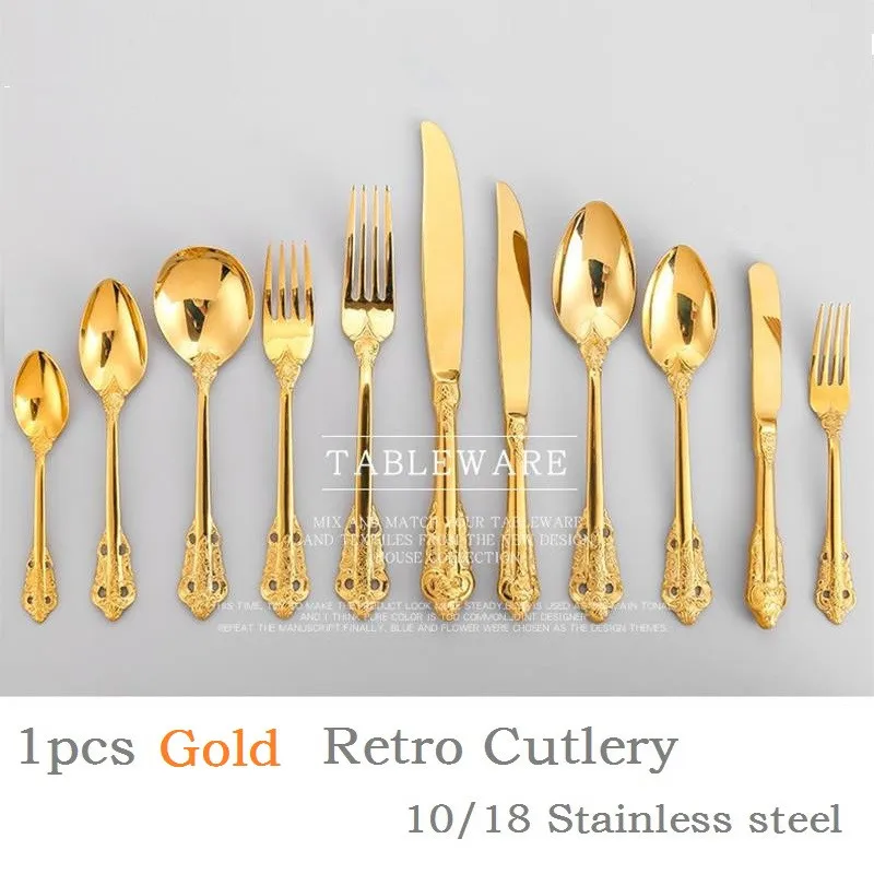 1 шт. набор золотых столовых приборов из нержавеющей стали|dinnerware set|steak knives forksgold