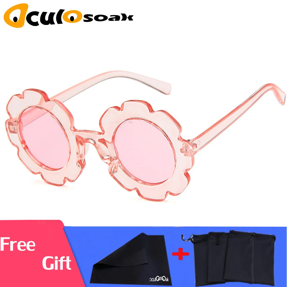 Винтажные очки детские солнцезащитные очки с круглым цветком Gafas детские спортивные солнцезащитные очки UV400 для девочек и мальчиков Oculos De Sol - Цвет линз: clear pink
