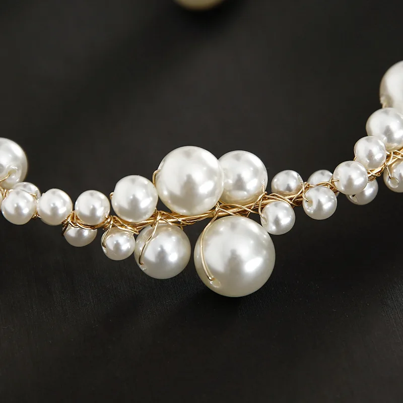 Princess Pearl Crown and Earrings Set For Brides Wedding Jewelry Pearl Headbands Headdress Bridal Tiara Diadem Headband Hairband
