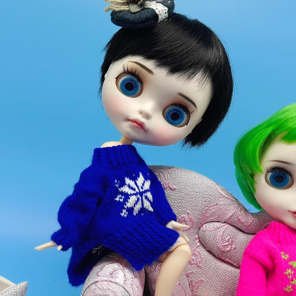 Синий вязаный шерстяной свитер ручной работы для BJD, одежда 1/6 Одежда для куклы для девочек, BJD аксессуары для кукол, модные подарки на день рождения