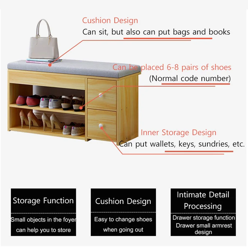 Nordic Creative Entrance Shoe Bench Storage Stool Multi-function Double-layer Shoe Rack Living Room Sofa Stool