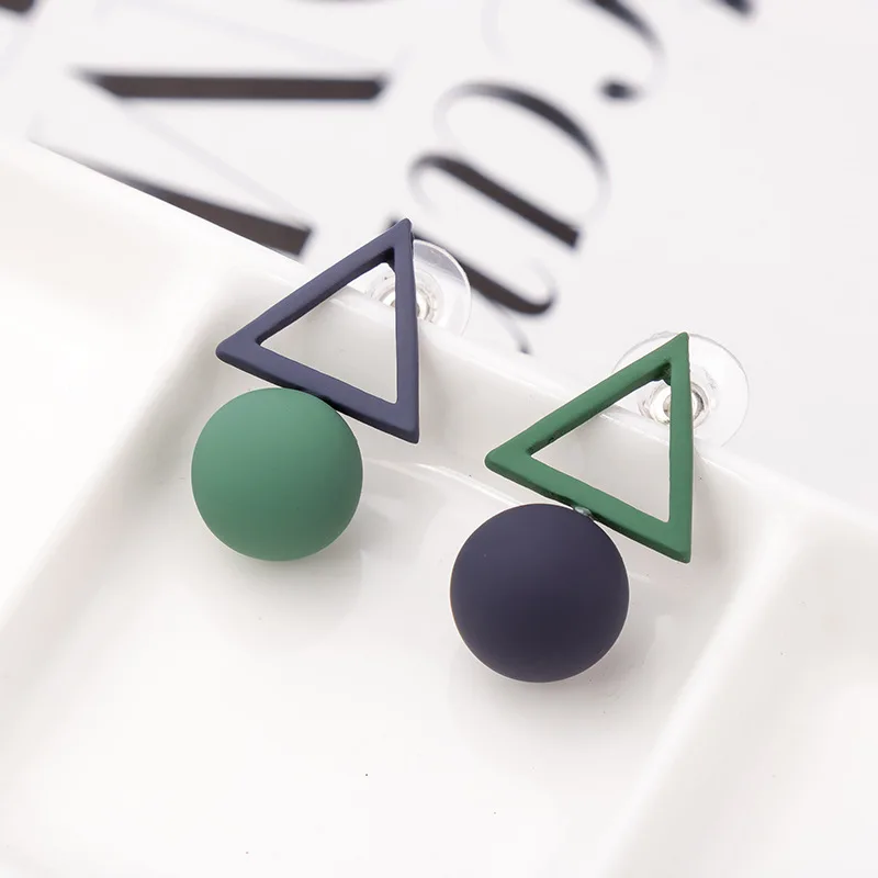 DREJEW асимметрия треугольник мяч массивные серьги маленькие Зеленый Желтый Черный Серый контрастный цвет акриловые серьги гвоздики для женщин - Окраска металла: green-gray