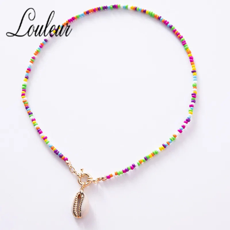 Богемное Смешивание цвета Miyuki чокер с бусинами натуральная раковина Каури Collier Femme Boho модное шикарное оригинальное ожерелье для женщин - Окраска металла: colorful