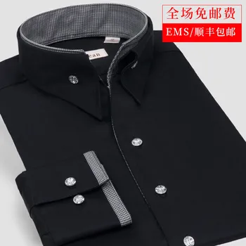 

Gao Collar Men Shirt Male Long Sleeve Pure Cotton Inside Build Top Men's Wear Inch Shirt Trend Business Leisure Autumn
