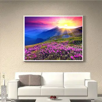 

2 Set Diy Diamond Painting Rhinestones Diamond Kits - Nature Waterfall Pattern & Sunrise and Purple Flower Pattern