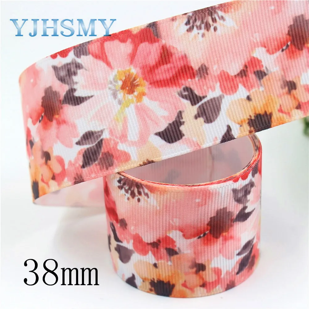 I-19906-2099, 38 мм 5 ярдов мультфильм цветок напечатанный grosgrain ленты, DIY аксессуары для волос для свадьбы упаковочный материал для подарков