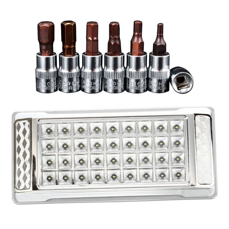 

21 Pcs Hex Bit Socket Hex Key Ratchet Drive Adapter Set 1/4 Inch Socket Wrench Head Steel Bits & 1 Pcs White 36 LED Car Vehicle