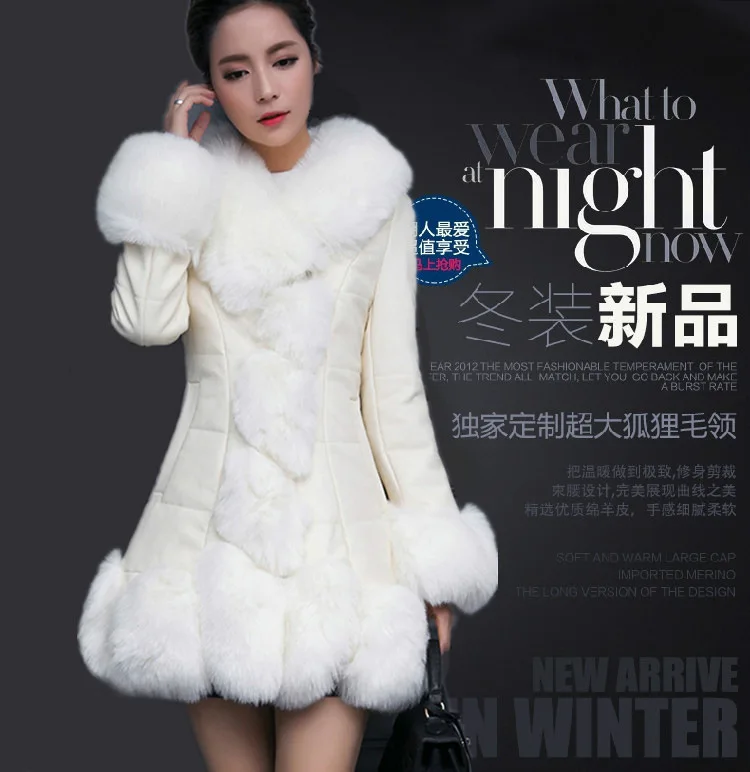 

Fur one-piece coat female Korean version of the trim leather coat imitation fox fur collar nine-part sleeve middle long fur coat