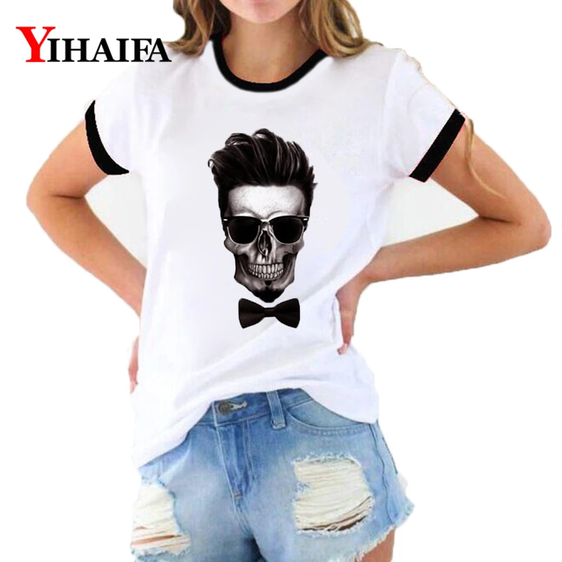 

Hipster Women T Shirts Graphic Tees Funny Joker Skull 3D Print Harajuku Short Sleeve Halloween Casual Ropa Mujer Tops