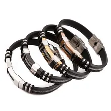 Черный силиконовый браслет из нержавеющей стали, мужские ювелирные изделия в стиле панк, винтажный дизайн, мужской браслет, резиновый Шарм, Pulsera Hombre