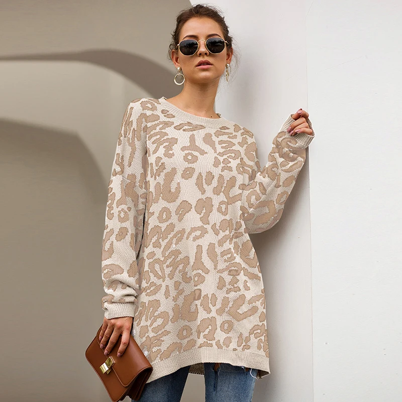 

Winter Pregnancy Nursing Warm Soft Pregnant Sweater Winter Sweater Women Long-sleeved Loose Leopard Print Maternity Sweater