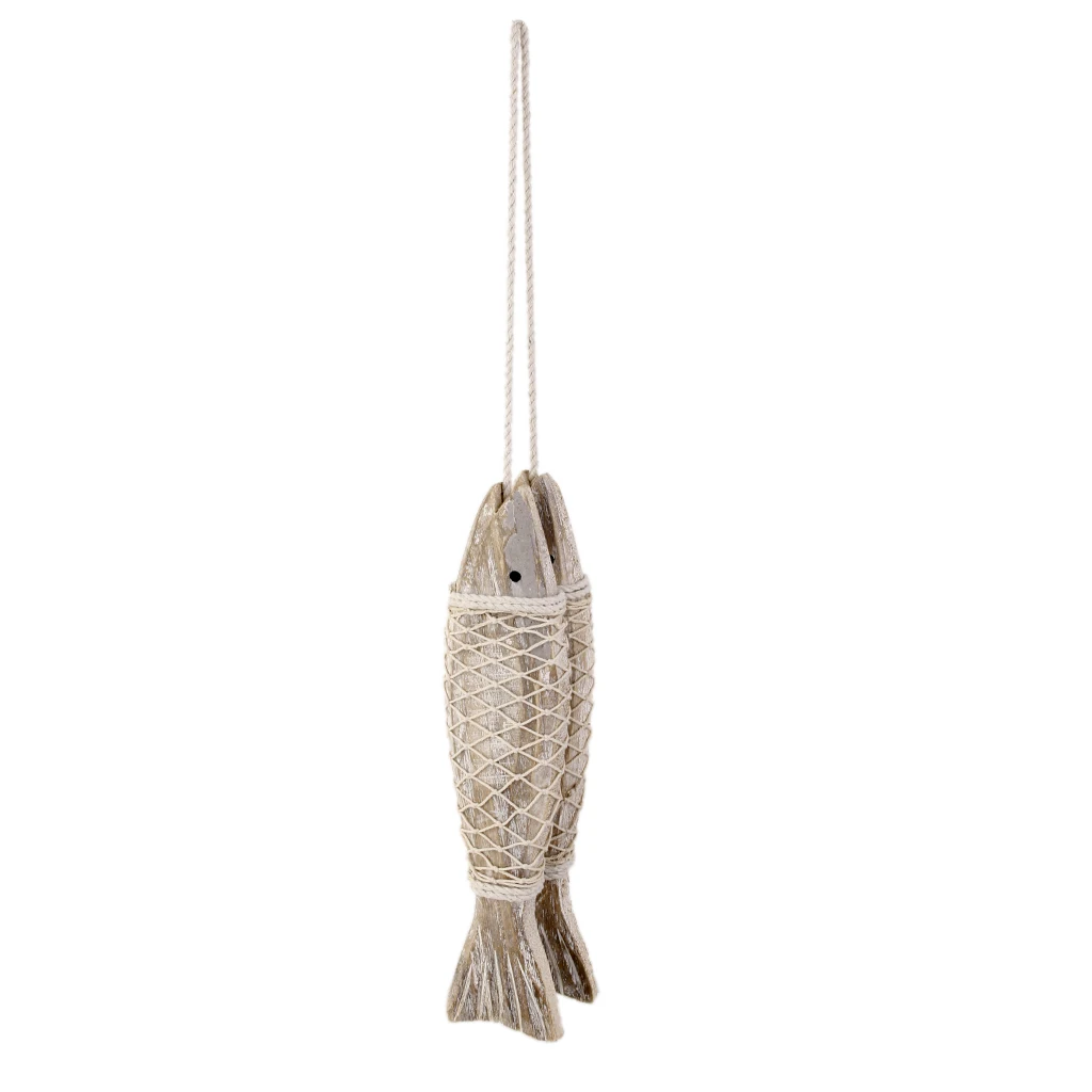 2x Wooden Fish Hanging Decor Nautical Rustic Vintage Shabby Chic Bathroom S