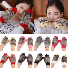 

Soft Warm Full Finger Gloves Cartoon Creative Cute Hedgehog Gloves 1 Pair Winter Warm Knitting Wool Gloves Without Fingers