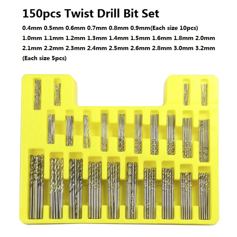

150pcs HSS Twist Drill Bit Set 0.4-3.2mm Mini For DIY Hobby Craft Woodworking Gun Cutter