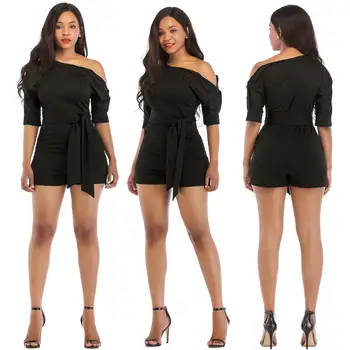 

Summer Casual Playsuit Women Singer Shoulder Solid Color Overalls For Women Short Jumpsuit
