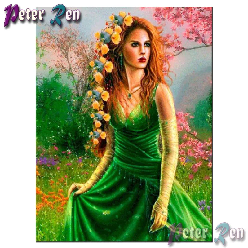 

5d Diamond Painting Cross Stitch Green dress girl woods flower DIY full Square\Round Embroidery Rhinestone picture Handmade gift