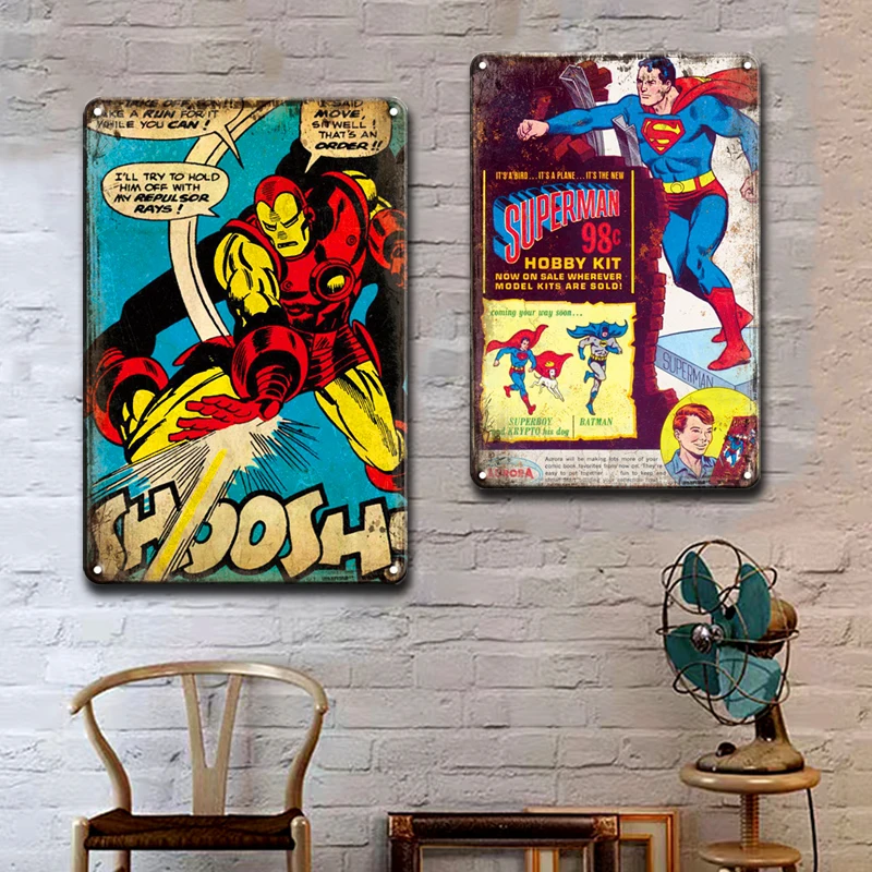 Marvel Comics мультфильм Халк металлическая настенная художественная жестяная вывеска винтажный металлический плакат Супермен картина Детская комната туалет сладкий домашний декор