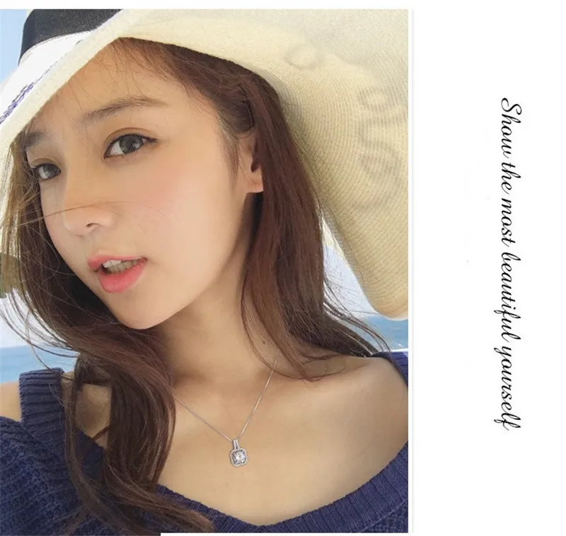 Statement Female Pendant Real Silver Color bijou AAAAA cz Party Wedding Pendants with necklace for women Bridal Jewelry