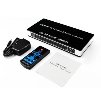 

5x1 HDMI Switch 5 in 1 out Switcher Audio Extractor 4K 3D ARC Audio EDID Setting 1.4v Video Converter Fr TV Box DVD PC Projector