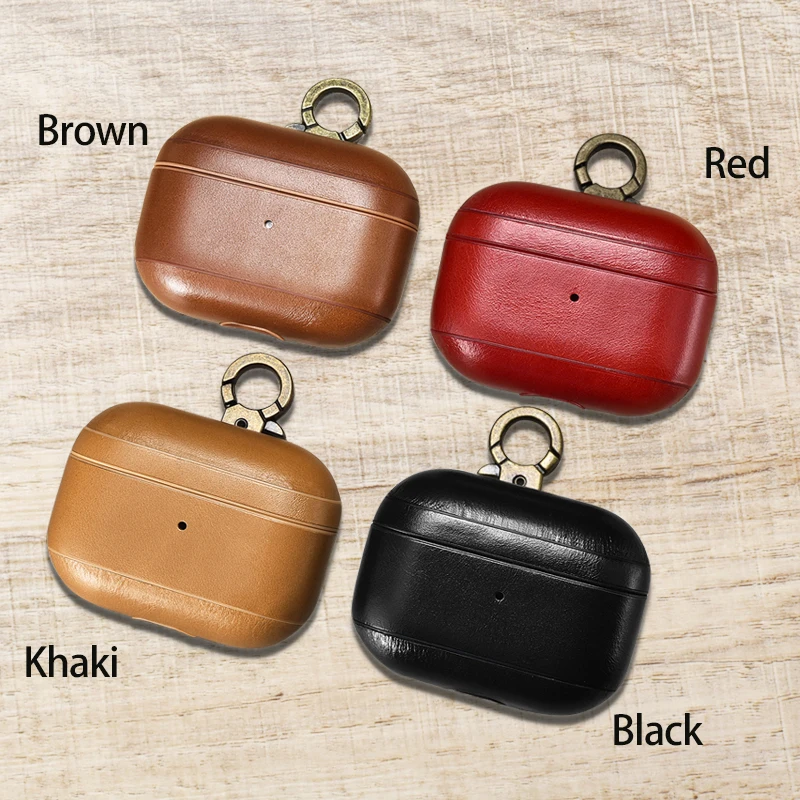 Capa de Couro Genuíno para Airpods Couro de Vaca Case para Airpods Luxo Retro Protetora Dura Armadura Gancho 3 Fone Ouvido Case Pro - Image 6