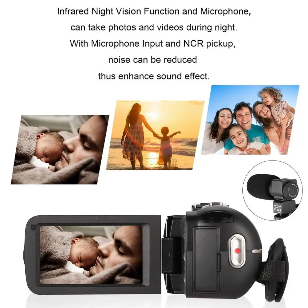  Digital Video Camera FHD 1080P IR 24MP 16X Digital Zoom Camcorder with Microphone and 3.0