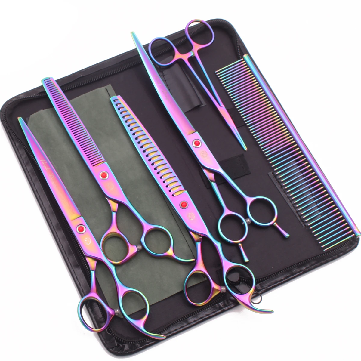 Dog Grooming Scissors Pink 7.5" 8" Pet Hairdressing Scissors Japan Stainless Dog Curved Thinning Shears Chunker Z3005