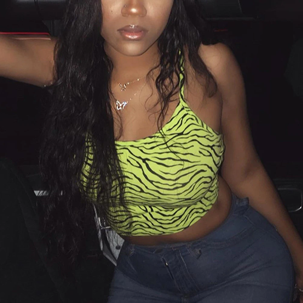 Женский топ на бретельках с принтом зебры и животных без рукавов сексуальный