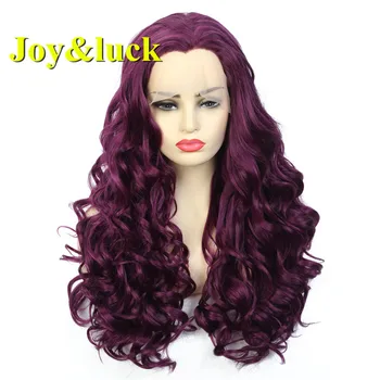 

Joy&luck Natural Curly Synthetic Lace Front Hair Wig Purple Color Wig for Women