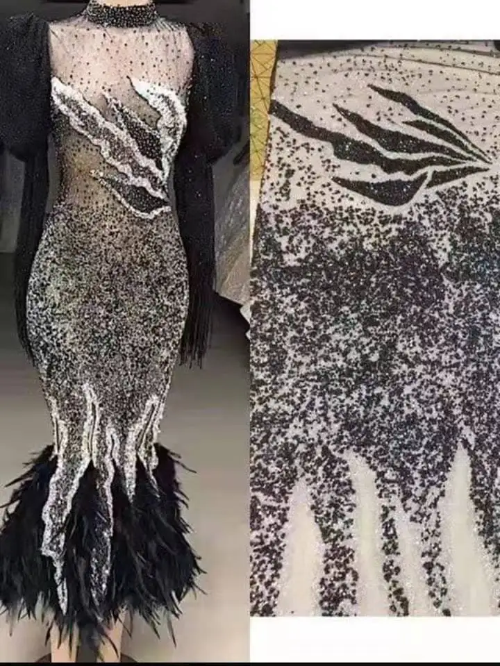 newest fashion style black color nigerian net lace fabric with glued gilitter DIY women tulle for party dress | Дом и сад