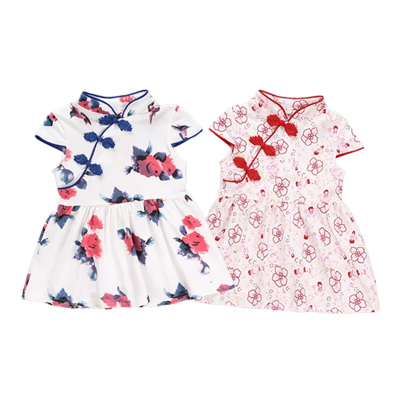 

Baby Girl Cheongsam Short Sleeve Dresses Fashion 2019 Chinese New Year Children Clothes Girl's Cheongsam Outfits Floral Dress