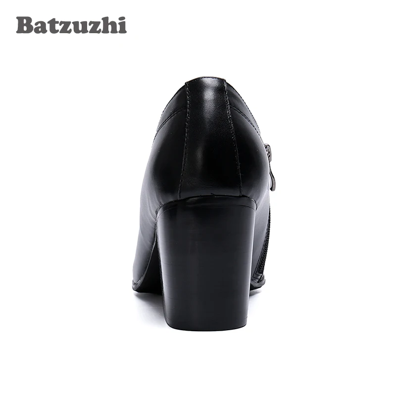 Batzuzhi 7.5CM High Heel Black Genuine Leather Ankle Boots Men Pointed Toe Men Boots Party and Wedding Footwear Zapatos Hombre