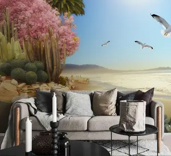 

CJSIR Custom Wallpaper Naked Eye 3D Seaside Tropical Plants Flowers and Birds Background Wall Painting 3d Wallpaper Mural Decor