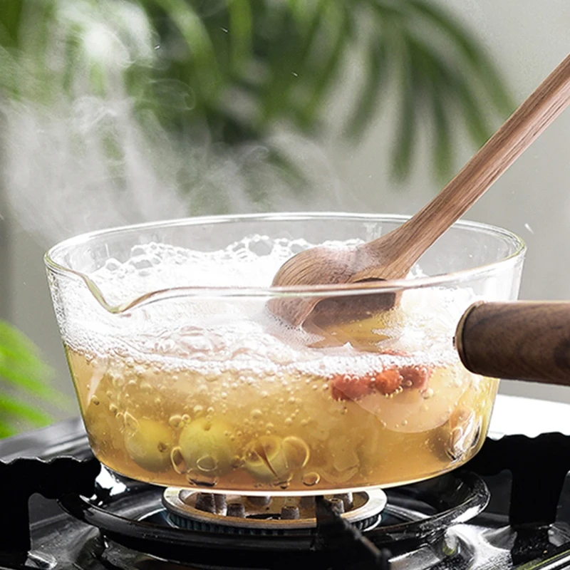 Стеклянная емкость для молока с деревянной ручкой кастрюля для приготовления пищи для салатный суповой лапши газовая плита кухонная посуда