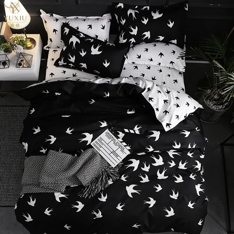 

Luxury Bedding Set Duvet Cover Sets 3pcs Marble Super King Size Single Swallow Queen Full Twin Black Comforter Bed Linens Cotton