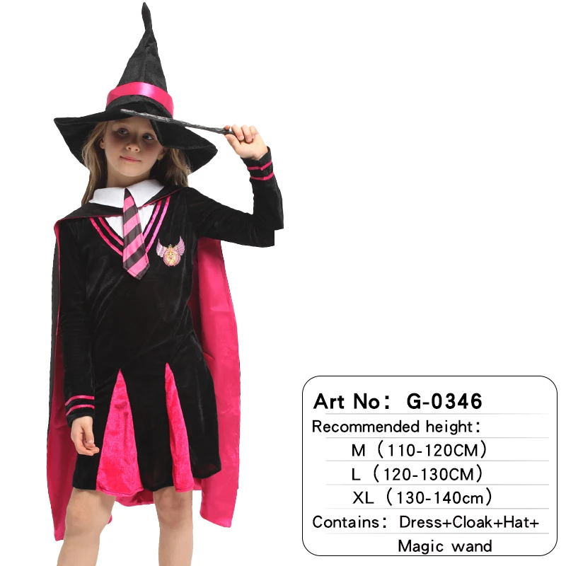 Праздничные, карнавальные, вечерние, детские маскарадные костюмы ведьмы со шляпой, костюмы для шоу, костюмы ведьм для девочек, плащи ведьмы, Комбинезоны для костюмированной вечеринки - Цвет: G-0346