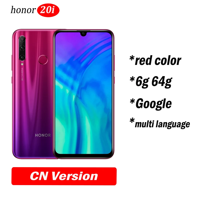 6g64 red honor 20 lite honor 20i мобильный телефон 6,21 дюймов Android 9,0 FM разблокировка отпечаток лица смартфон - Цвет: 6g64 red