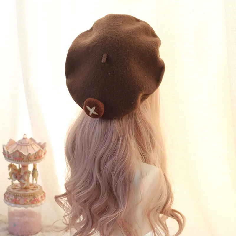Bear beret handmade wool felt mushroom beret super cute hat