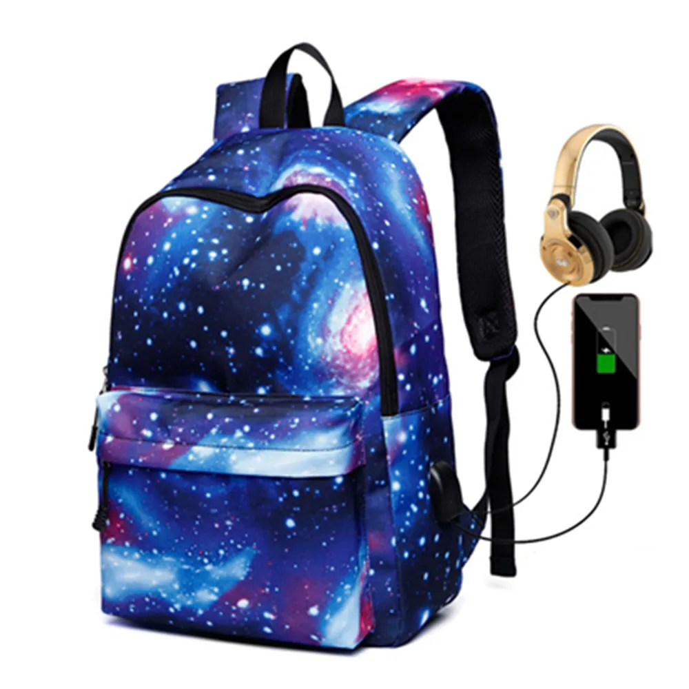 

Multicolor USB Charging Backpack Star Universe Space Printing Backpacks for Teenager 2019 Men Women Starry Sky Print School Bag