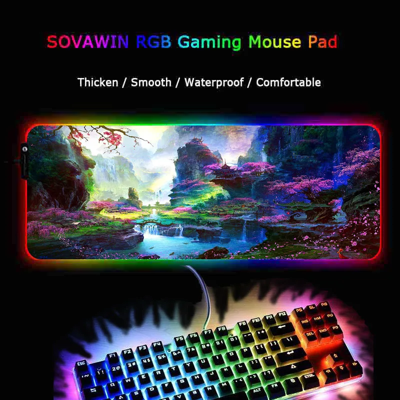 

XGZ Flower Forest Landscape RGB Large Gaming Mouse Pad Gamer Led Computer Mousepad Big with Backlight for Keyboard Desk Mat Game