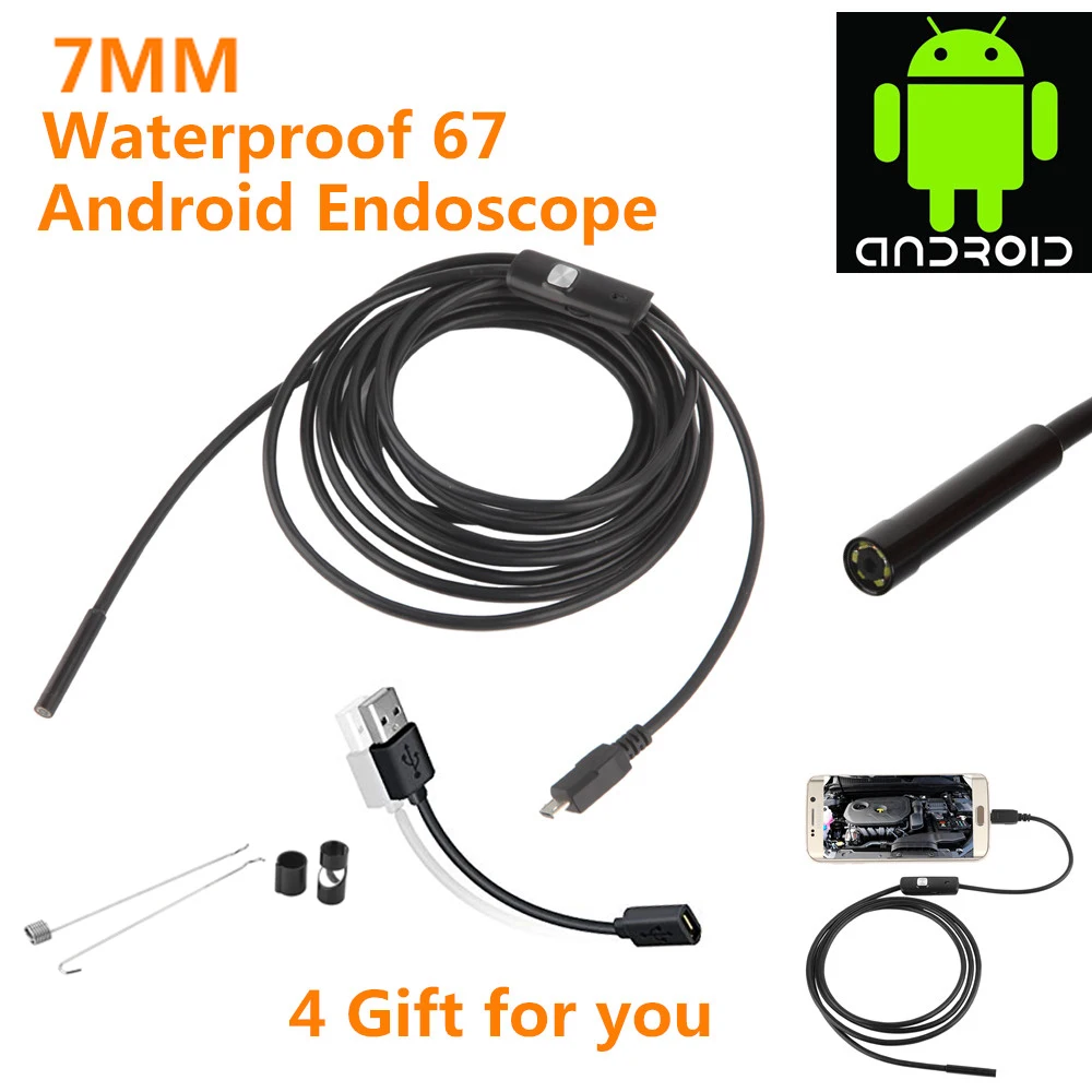 

7mm lens 2m Android Endoscope Camera Waterproof Support OTG&UVC Smartphone HD Snake Mini Usb Endoscope For Car/PCB/Ear Detectio