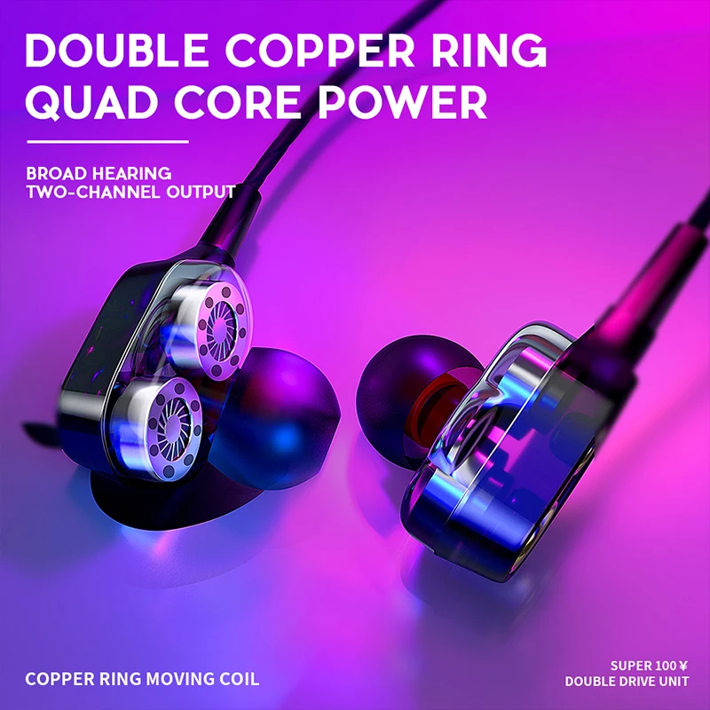 

Dual Driver Earphone Universal Wired earphones Super Bass Earphone Headset with Microphone 3.5mm For iOS Xiaomi Redmi note 8 pro