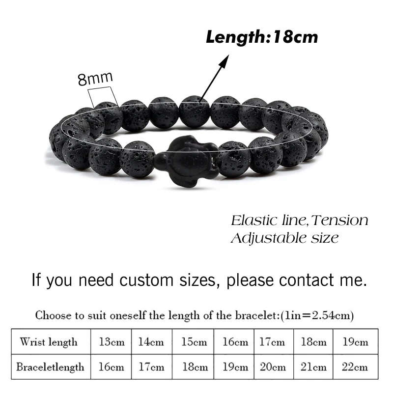 New Fashion Distance Turtle Bangle Bracelet For Women Men Charm Jewelry Black Lava Stone Health Elasticity Bracelets Couple Gift