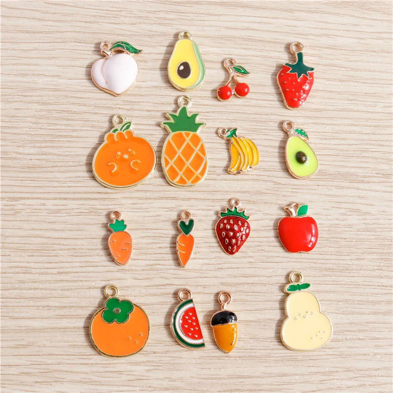 Set of 10 Colorful Fruit Enamel Charms for Handmade Jewelry Crafting