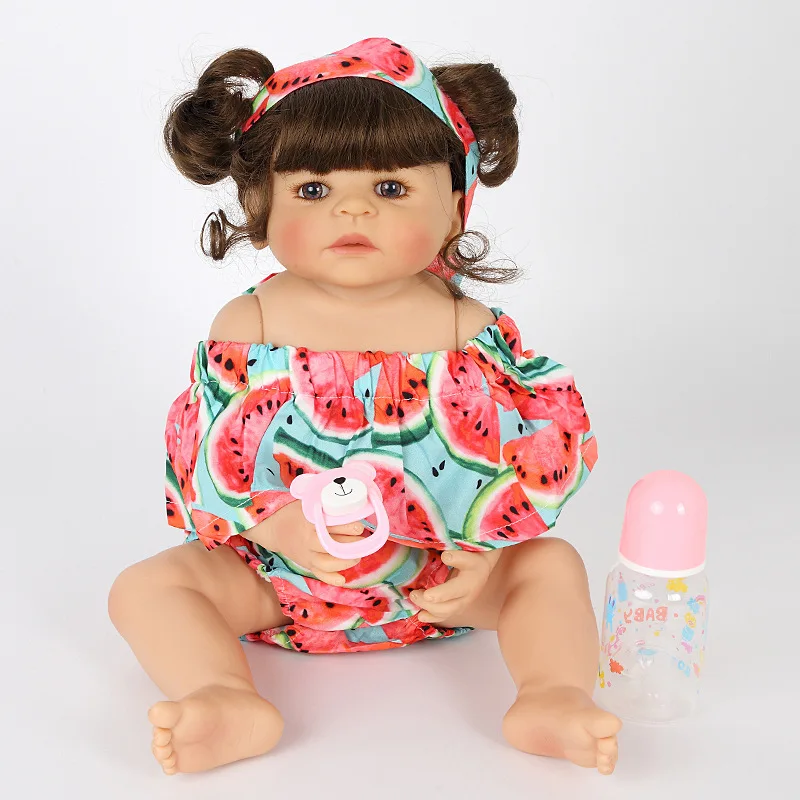 55 см Reborn Baby Doll игрушка силиконовая ткань с принтом арбуза тело короткие объемные волосы Реалистичная Детская кукла Малыш Дети ролевые игры