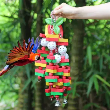 

Parrot Chew Toy String Colorful Wooden Block String for Macaws Cockatoos African Grey and Other Parrots