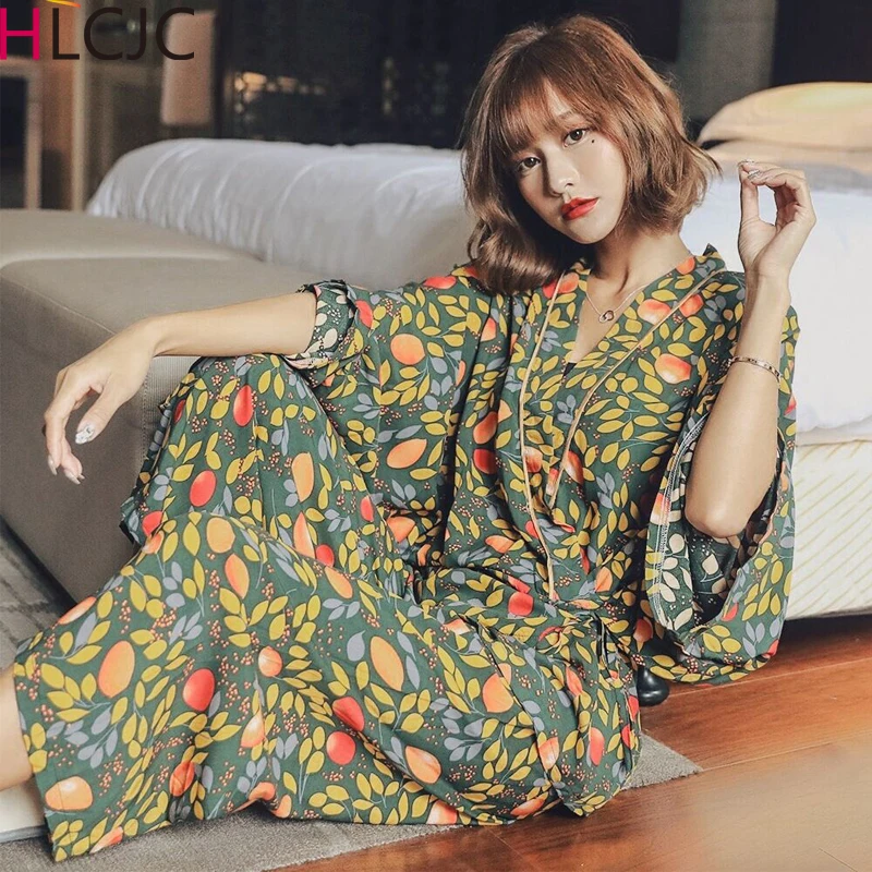Женские пижамы с листьями весенне летний пижамный комплект Дамский Комплект для