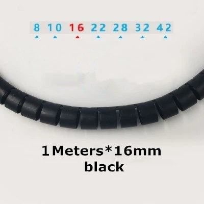 16 black no clip 16 мм провод кабель фиксированного спиральные защитные рукава спирально Трубочная устройство для сматывания шнура питания шнур протектор гибкая проволока из нержавеющей стали рулон труб 1 м/компл - Цвет: 16 black no clip