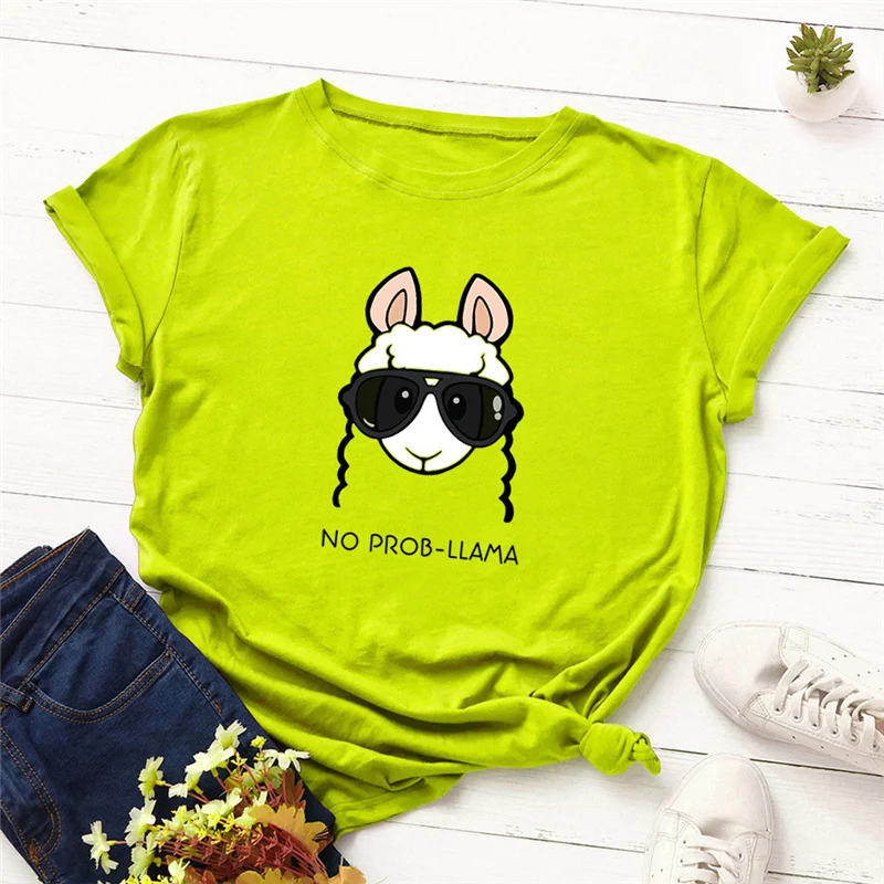 

Women Plus Size Cotton Tshirt Cute Llama Print T Shirt Tops Graphic Tees Shirts Clothes Short Sleeve Female Clothes Streetwear