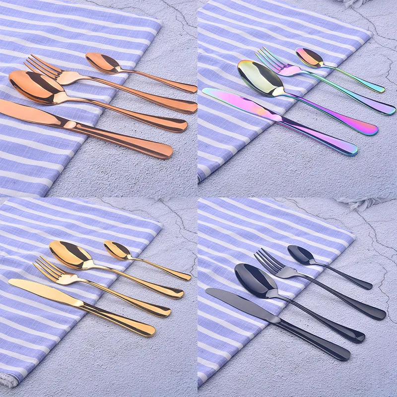 

Stainless Steel Knife Fork Spoon Set Western Tableware Steak Kitchen Appliances Metal Tableware Dinnerware Sets